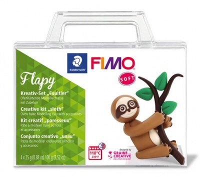 Gyurma készlet, 4x25 g, égethető, FIMO "Soft Creative", Flapy Lajhár