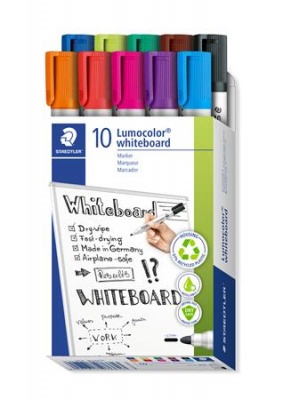 Táblamarker készlet, 2 mm, kúpos, STAEDTLER "Lumocolor® 351", 10 különböző szín